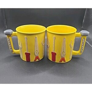 Lot 2 MENARDS COFFEE MUGS~ 16 Oz YELLOW 3D~Hand Tools~Pliers Wrench Screwdriver